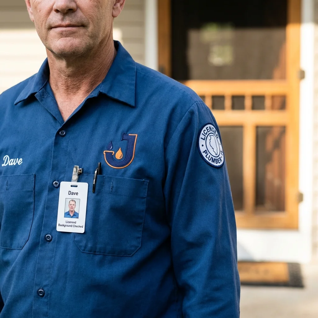 Licensed plumber showing ID badge in West Salem, WI