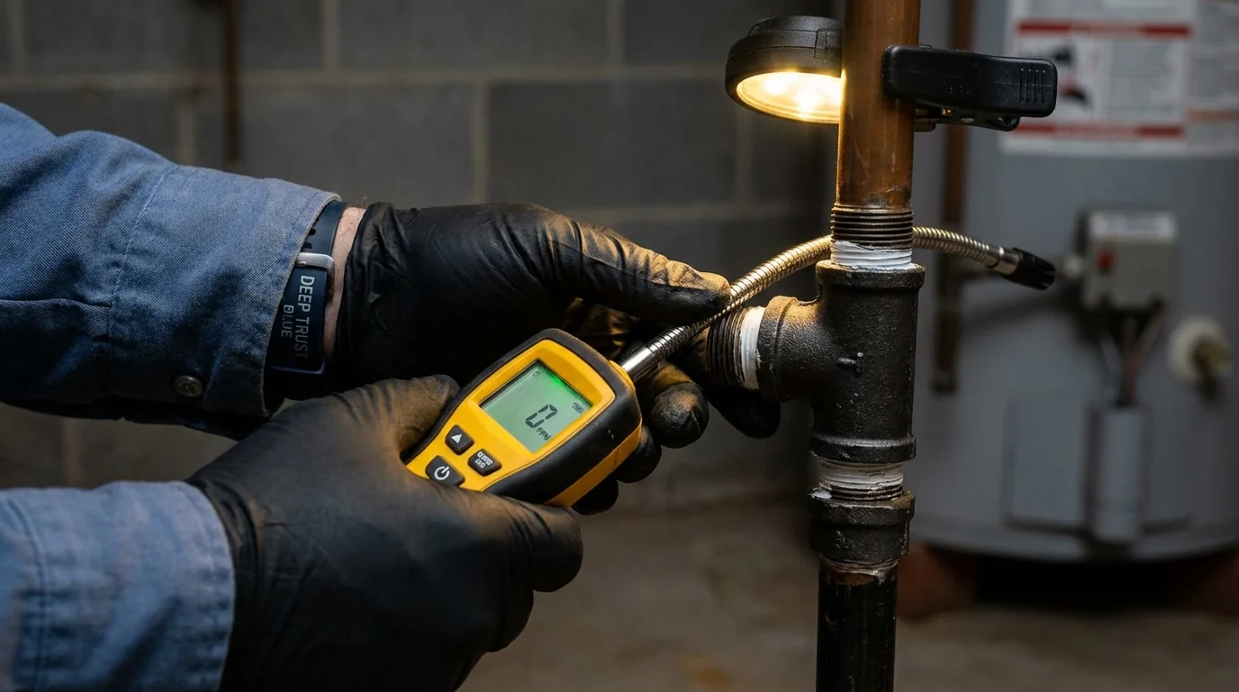 Gas leak detection with electronic sniffer by Johns Plumbing LLC in West Salem