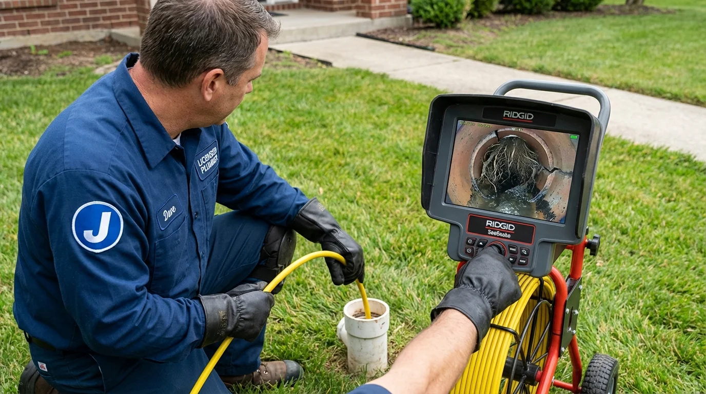 Sewer camera inspection being performed by Johns Plumbing LLC in West Salem
